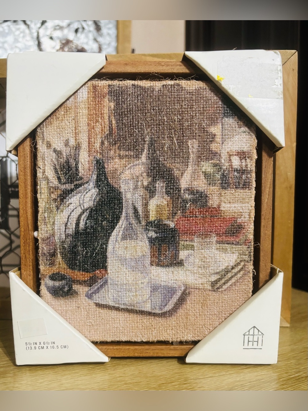 Hearth and Hand Wine Bottle/Glass Burlap Picture with Frame